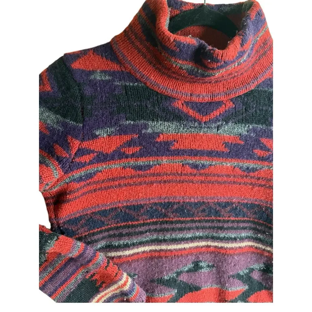 Fabulous Ralph Lauren 100% Lana Wool Aztec print turtle neck sweater M